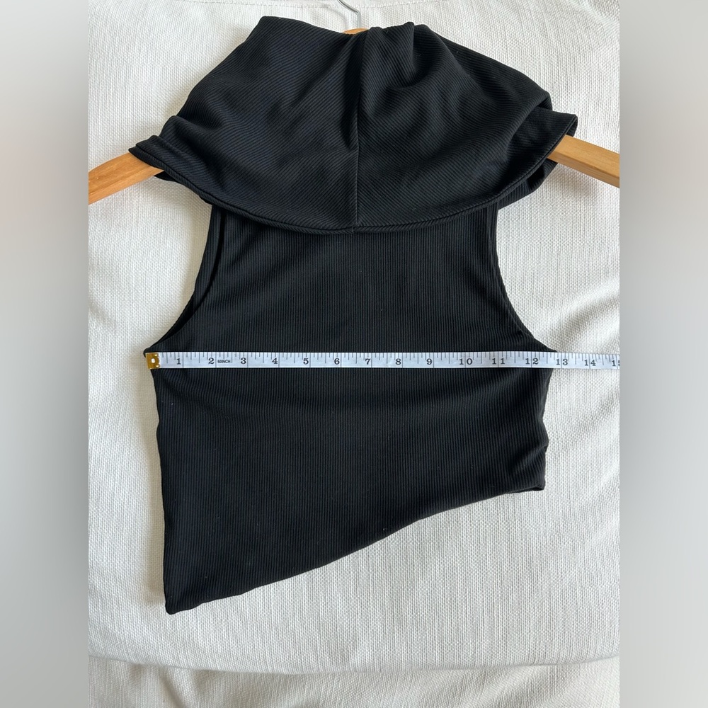 Naked Wardrobe Ribbed Sleeveless Cowl Neck Asymmetrical Crop Top in Black - Picture 12 of 15